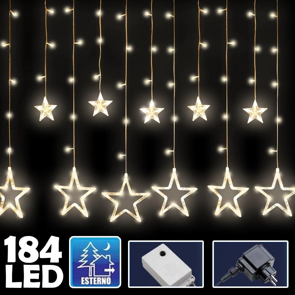 Trade Shop - Tenda Luminosa Natalizia 140led Con Stelle Bianco Caldo 2mt Esterno Prolungabile -