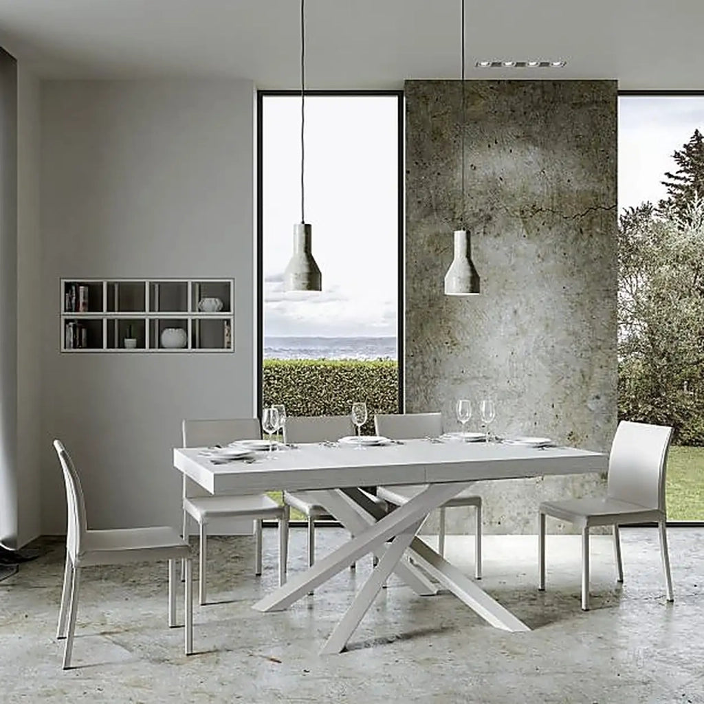 Tavolo allungabile 180/440x90 cm Volantis colore bianco frassino gambe bianche