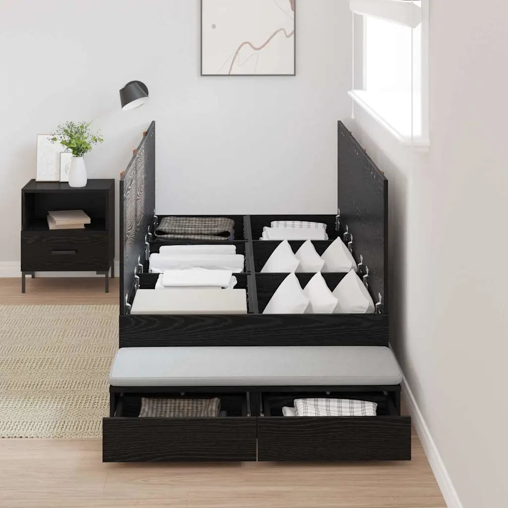 Struttura letto con contenitore con cassetto Rovere Nero 75 cm 3335678