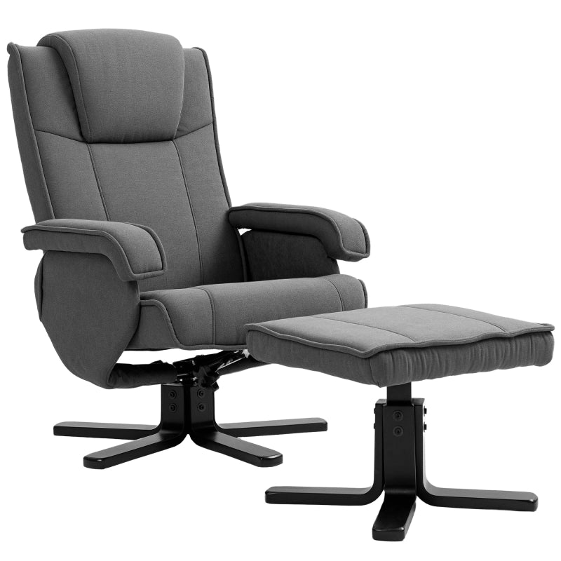 Poltrona relax con poggiapiedi girevole 360° e schienale reclinabile oscillante in poliestere grigio scuro