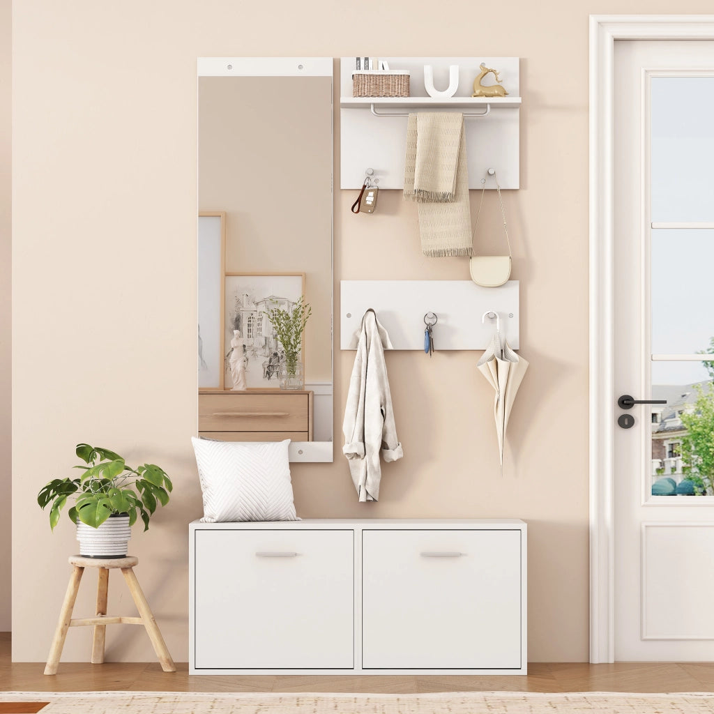 GUARDAROBA Set da 4 pezzi 90x30x41,5 cm con specchio e scarpiera Bianco