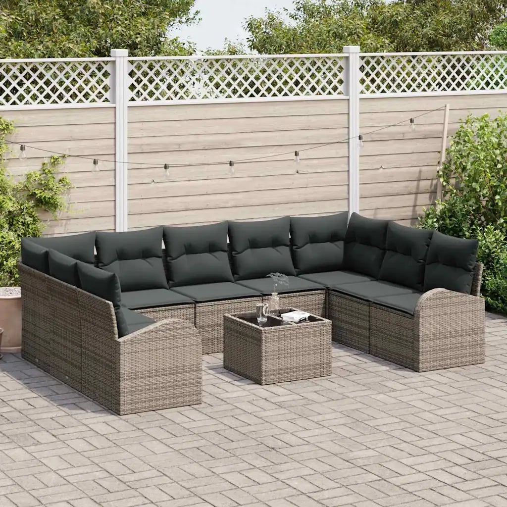 Set Divano da Giardino con cuscino 10 pcs Grigio polyrattan 3354878