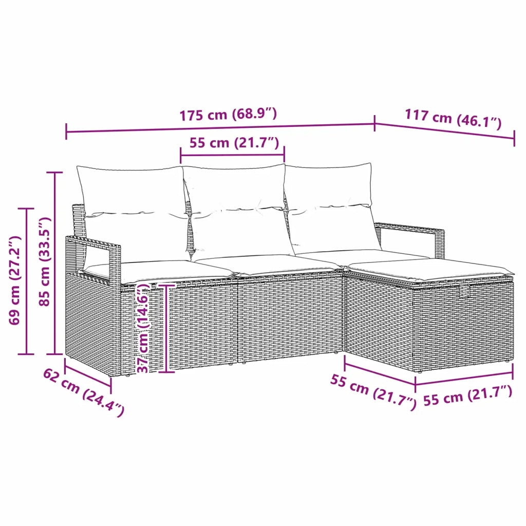 Set di divani con cuscino 4 pcs Nero e Turchese polyrattan 3359155