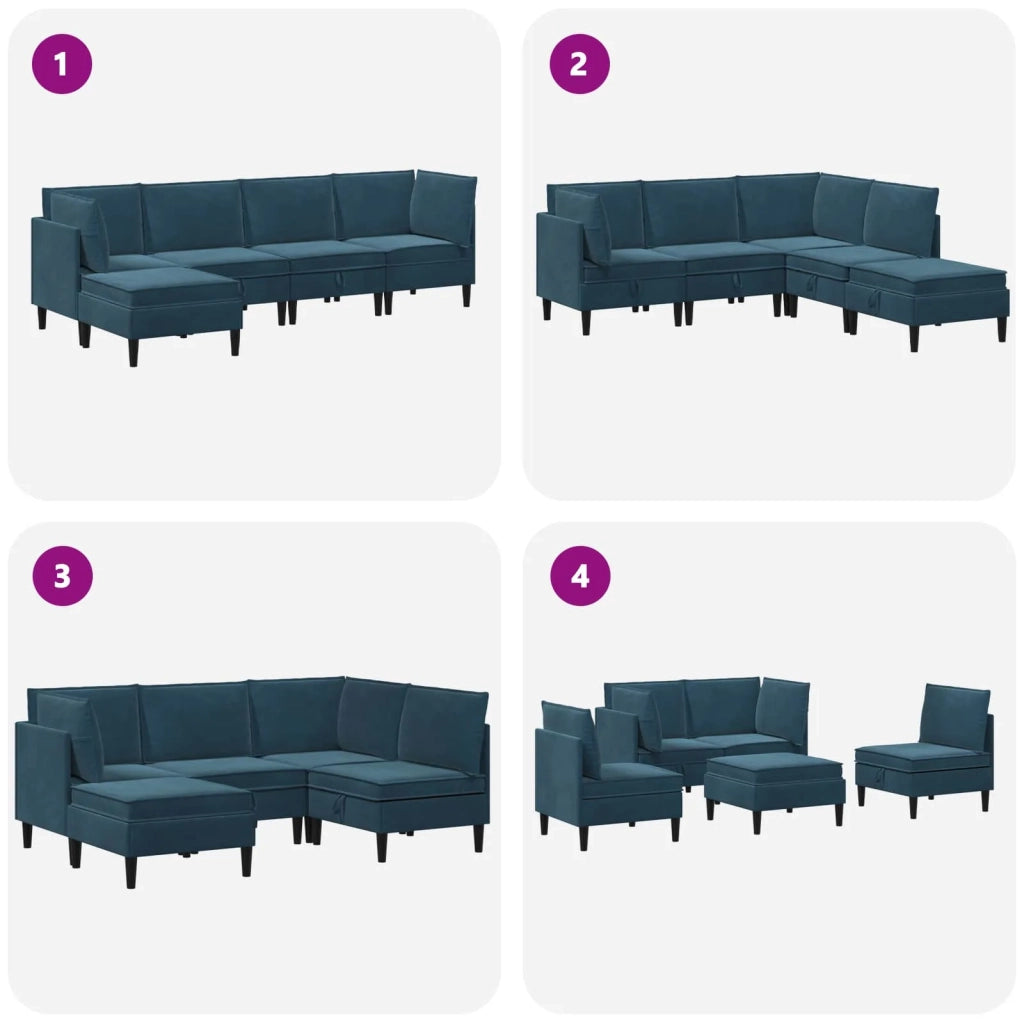 Set di mobili per il soggiorno con cuscino 5 pcs Blu Velluto 3413771
