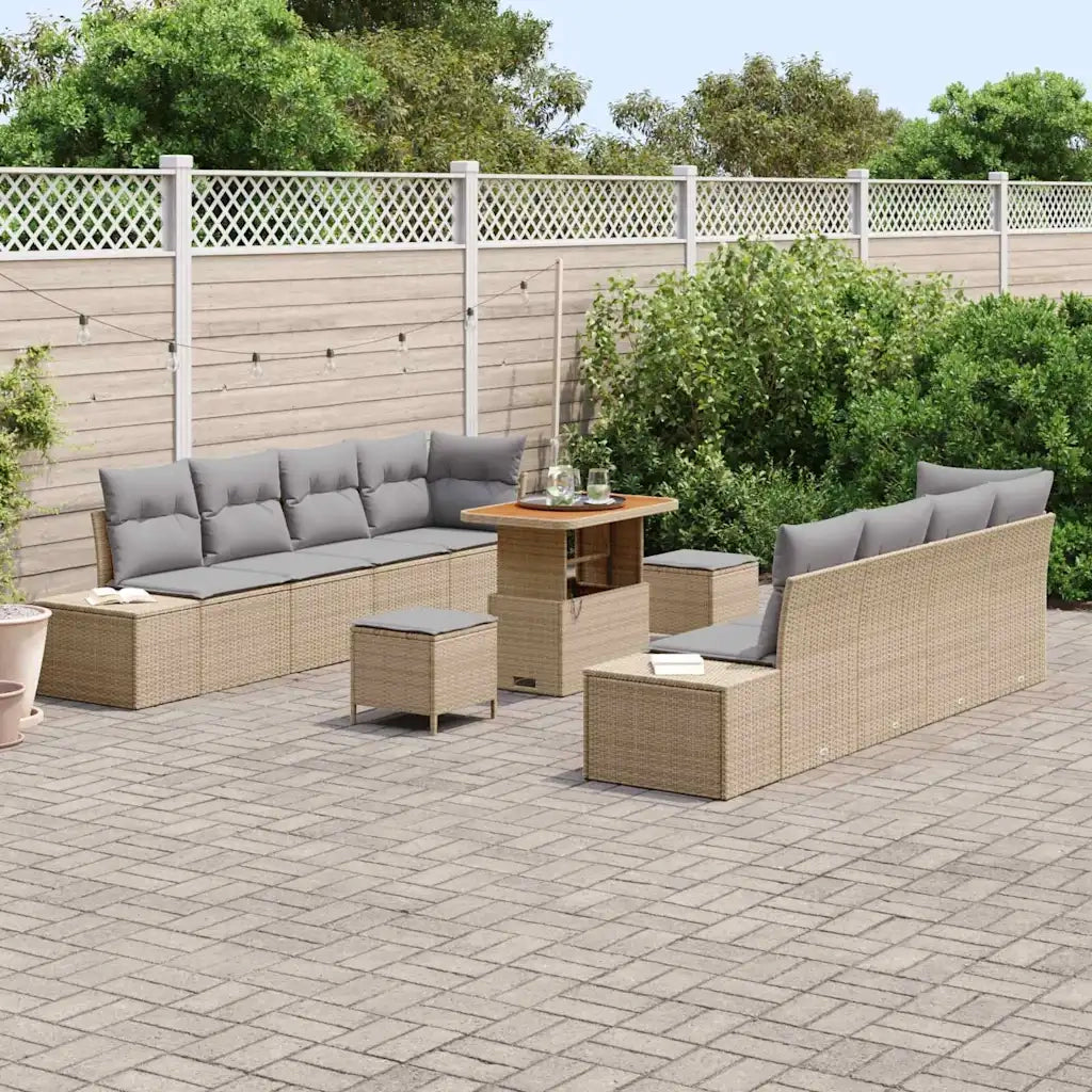 Set Divano da Giardino con cuscino 11 pcs Beige Poly Rattan