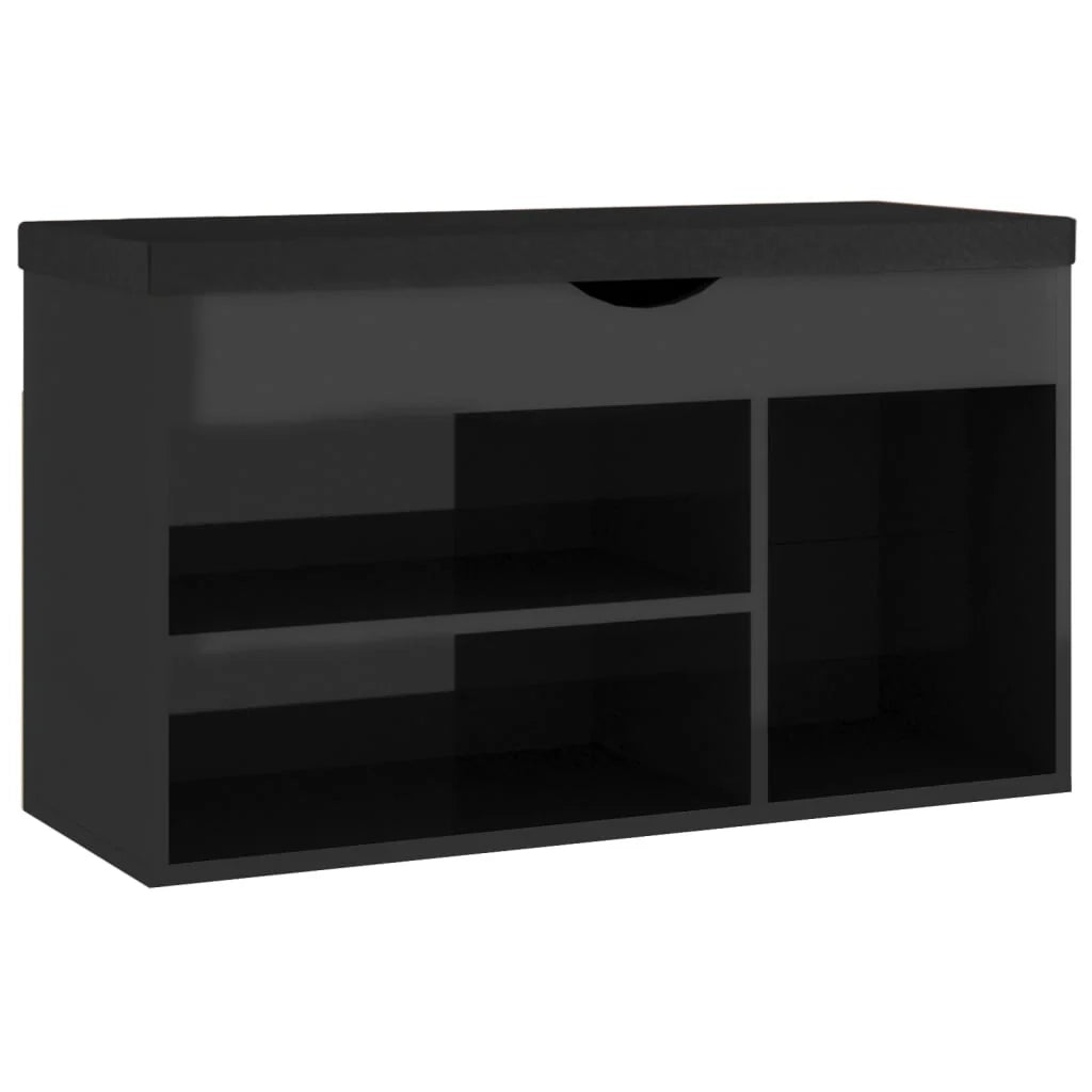 Panca per scarpe mobiletto porta-stivali cassettiera scaffale mobile per ingresso contenitore e cuscino legno ingegnerizzato nero lucido 02_0022957