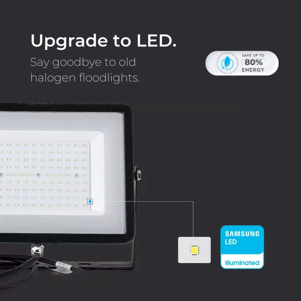 Trade Shop - V-tac Faro Faretto Led Smd 10w 20w 30w 50w 100w Slim Da Esterno Ip65 Colore Nero - -bianco Caldo-30 Watt
