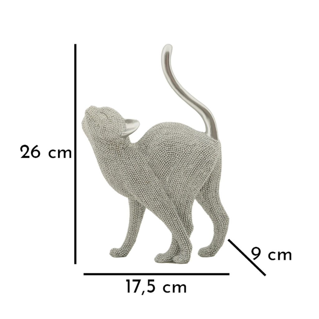 Scultura Gatti 4, Argento, Poliresina, 17,5x9x26 cm
