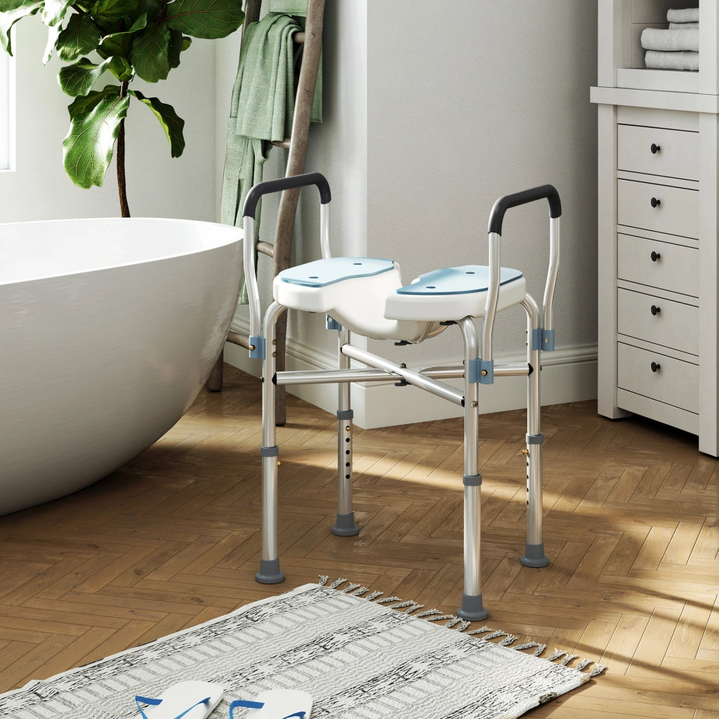 Sedia da doccia con braccioli ¨C zephmum ¨C blu chiaro 53x36x64-75 cm