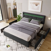 LETTO imbottito con LED e 4 cassetti 140x200 cm grigio