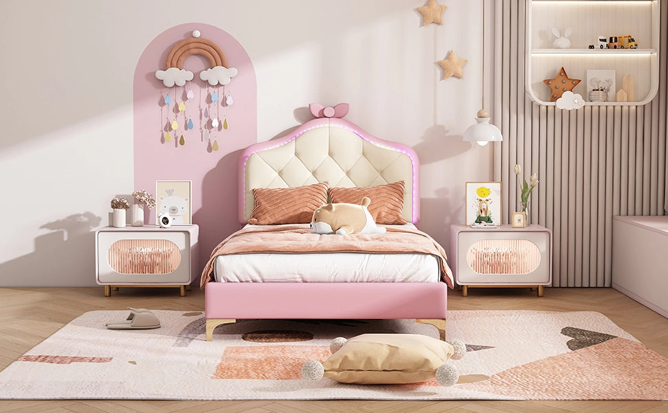 letto imbottito pu rosa bianco 90x200 cm