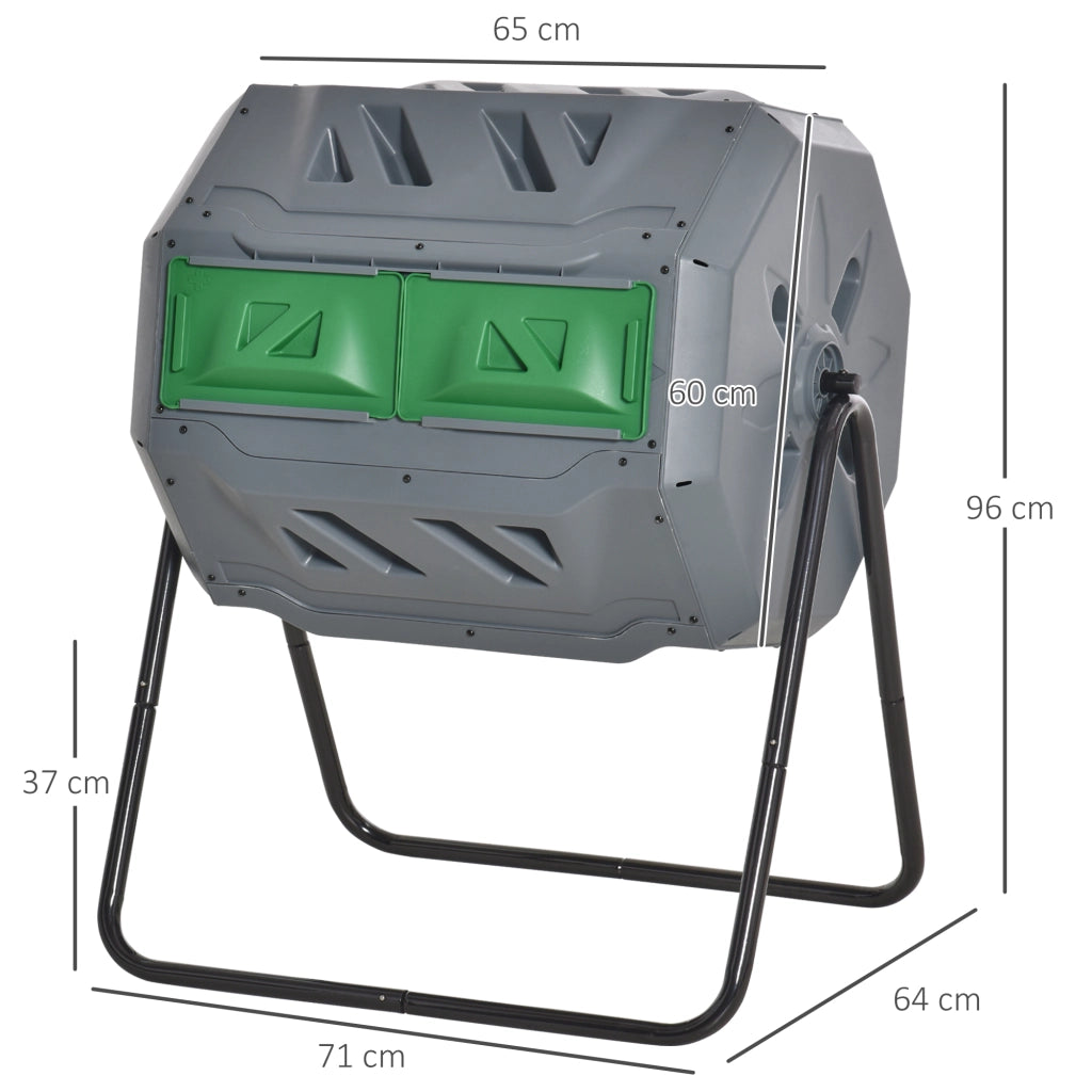 Compostiera 2 Compartimenti 160 Litri Rotante ¨C Zephmum ¨C Grigio Verde Nero 71x65x96