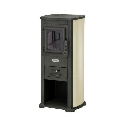 Stufa a Legna Karina 5–7 kW Beige in Acciaio con Portalegna