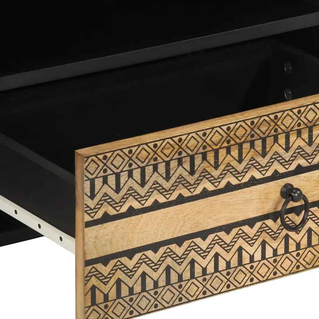 Mobile Porta TV Nero 80x33,5x46 cm Legno Massello Mango Grezzo 4018645