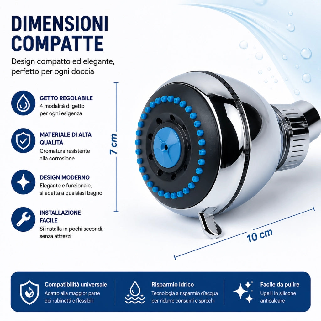 Soffione Doccia Multigetto Rotondo Cromato Ø7,5 cm 98252