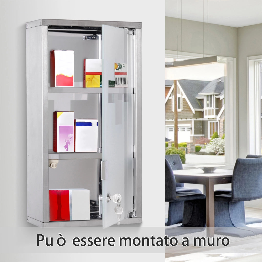 Armadietto Pronto Soccorso ¨C ZephMum ¨C Acciaio Porta Vetro 48x25cm