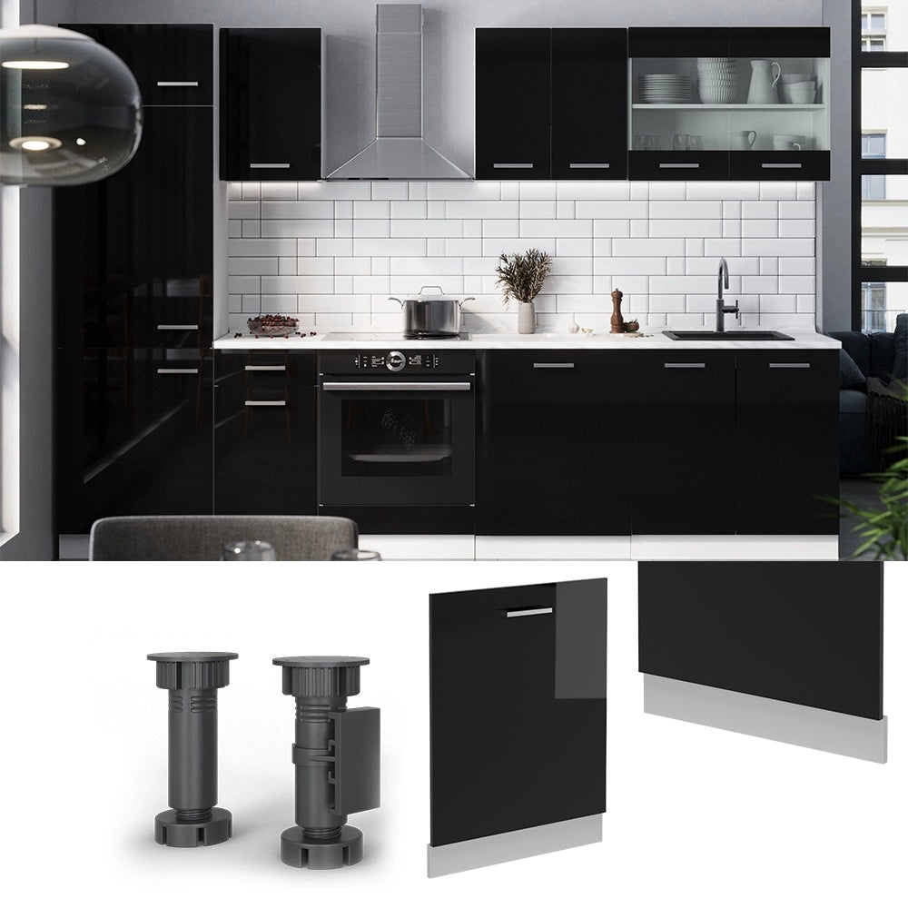 Pannello frontale della lavastoviglie R-Line Nero lucido/Bianco 60 cm senza piano di lavoro Vicco