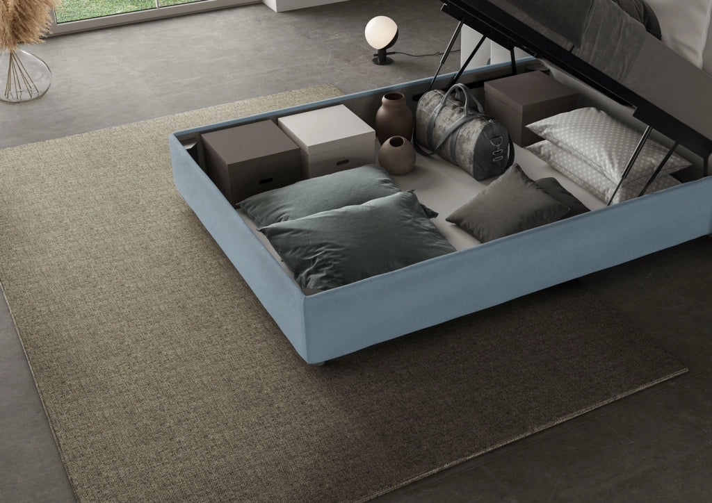 BS COM Letto una piazza e mezza contenitore imbottito 130x190 microfibra azzurro