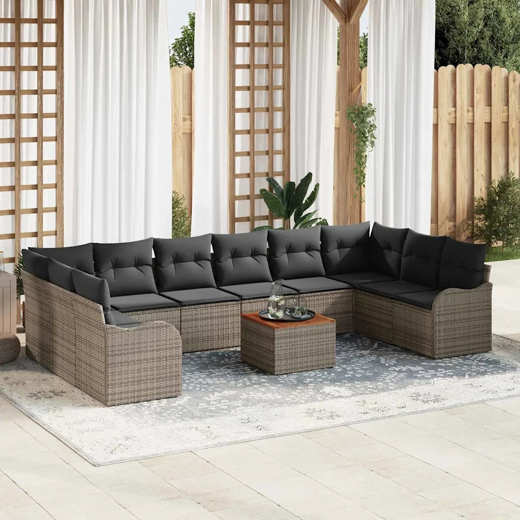 Set Divano da Giardino 11 pcs Grigio polyrattan