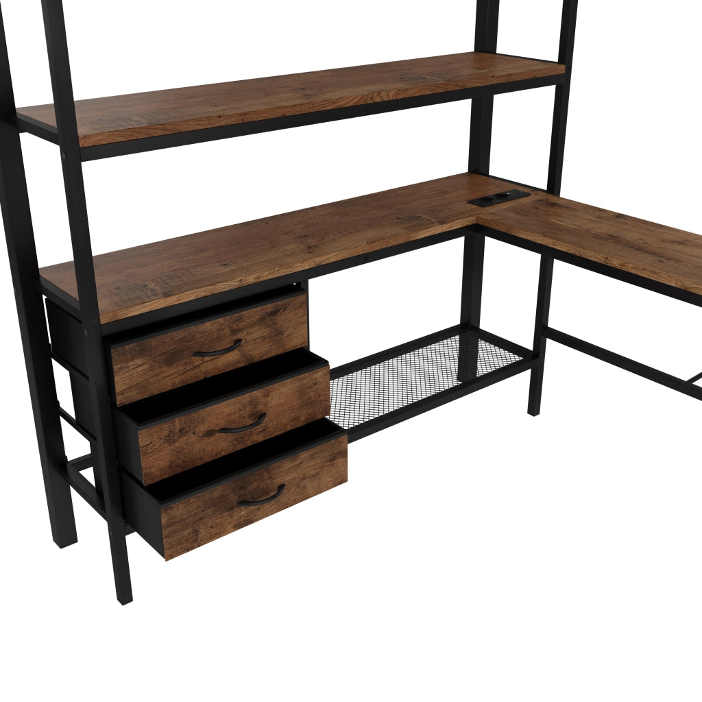 LETTO a soppalco 140x200 cm nero con scrivania, cassetti e ripiani