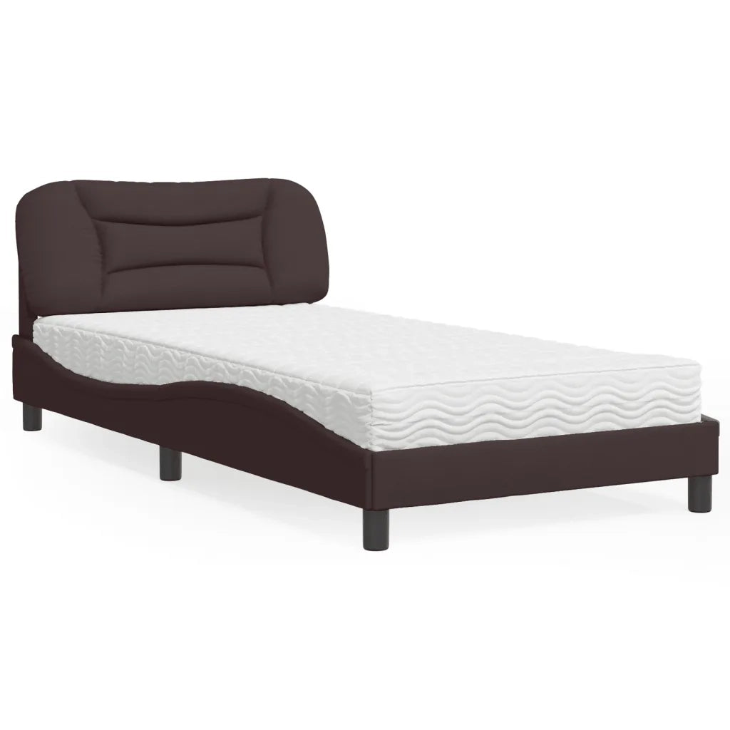 Letto con Materasso-Struttura Letto con Materasso Hvar Marrone Scuro 100x200 cm in Tessuto