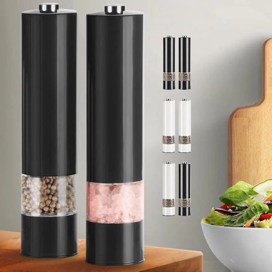 Molitore elettrico sale e pepe, 2 pezzi, con molitore sale e pepe con lavorazione ceramica regolabile e illuminazione LED (Nero)