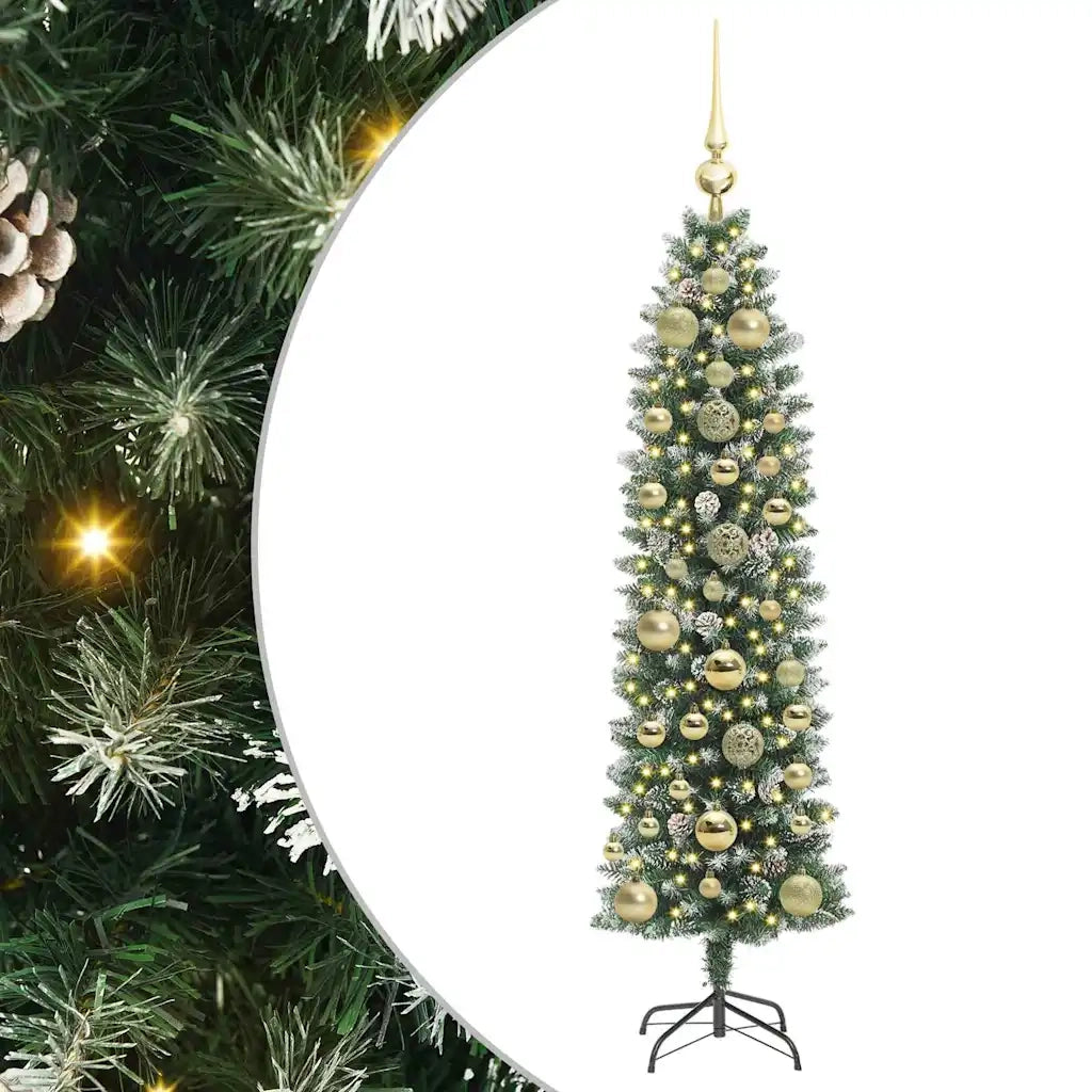 Albero di Natale Artificiale Sottile Verde e Bianco 150 cm 3395285