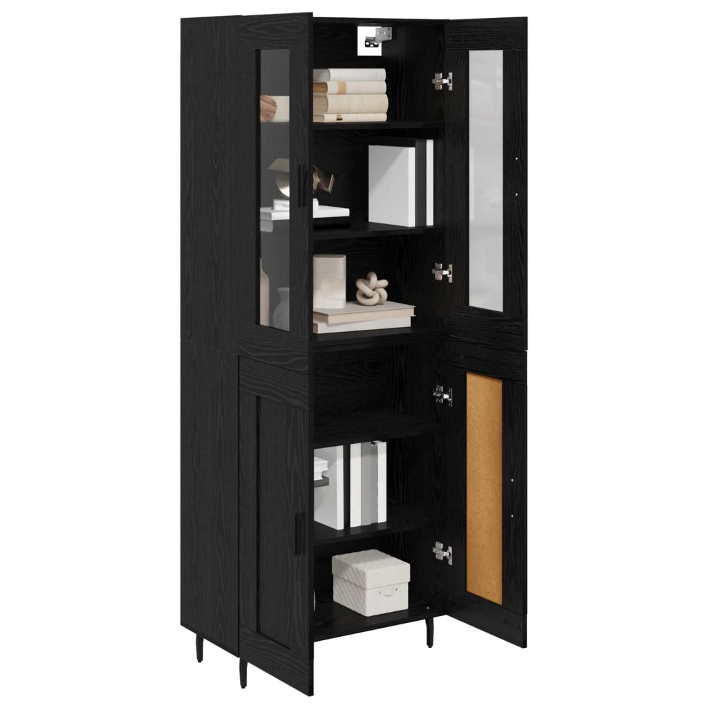 Credenza 2 pz-Set di 2 Buffet-Armadio da cucina Rovere Nero Legno Stratificato e Vetro 713116