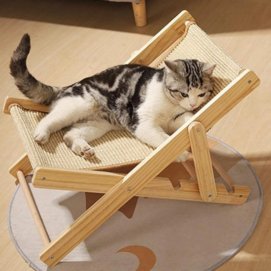Letto Elevato per Gatti - Sisal Duraturo - Sedile in Legno per Gatti - Mini-Scialletto - Gatto di Casa - Sisal
