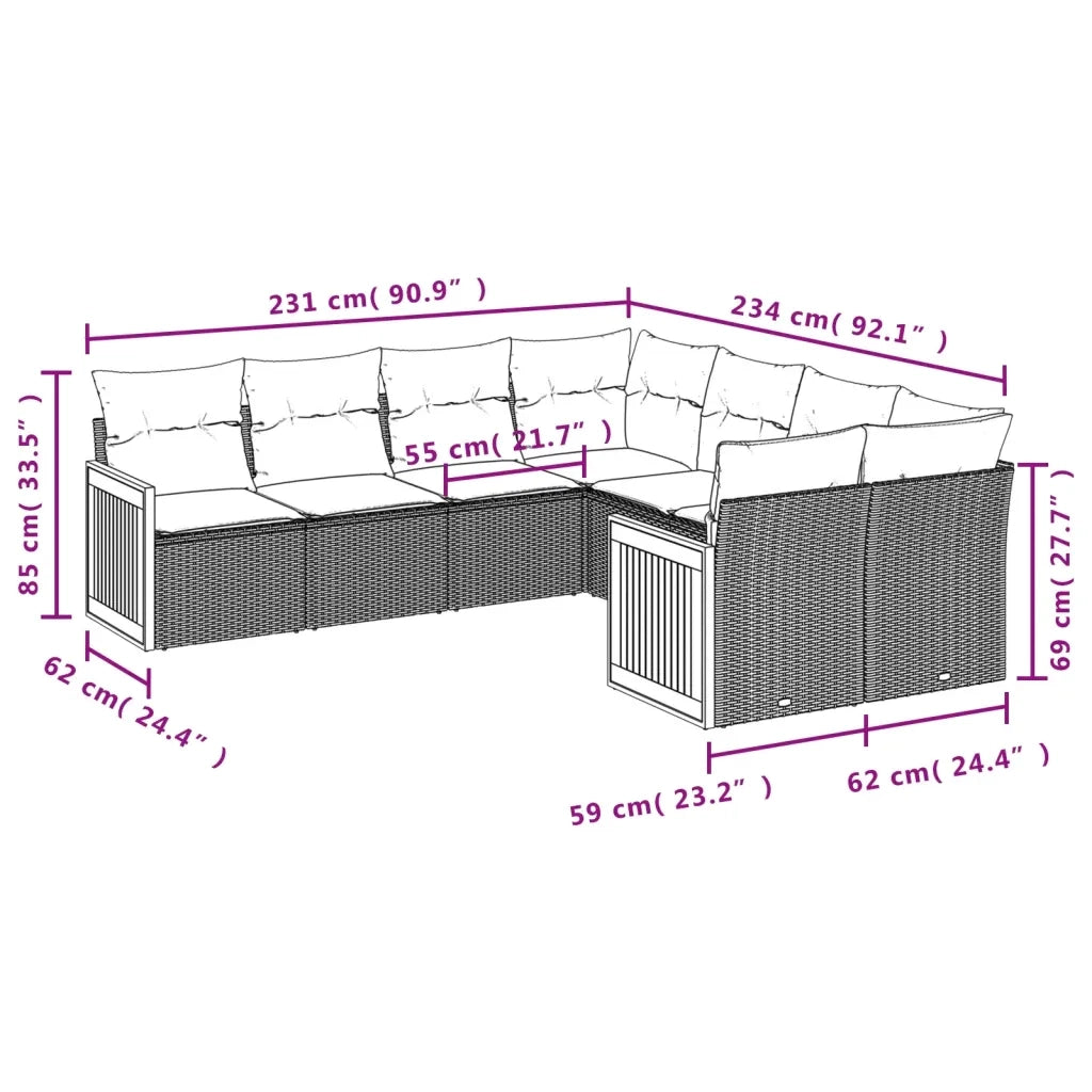 Set Divano da Giardino 8 pz con Cuscini Beige in Polyrattan 3260638