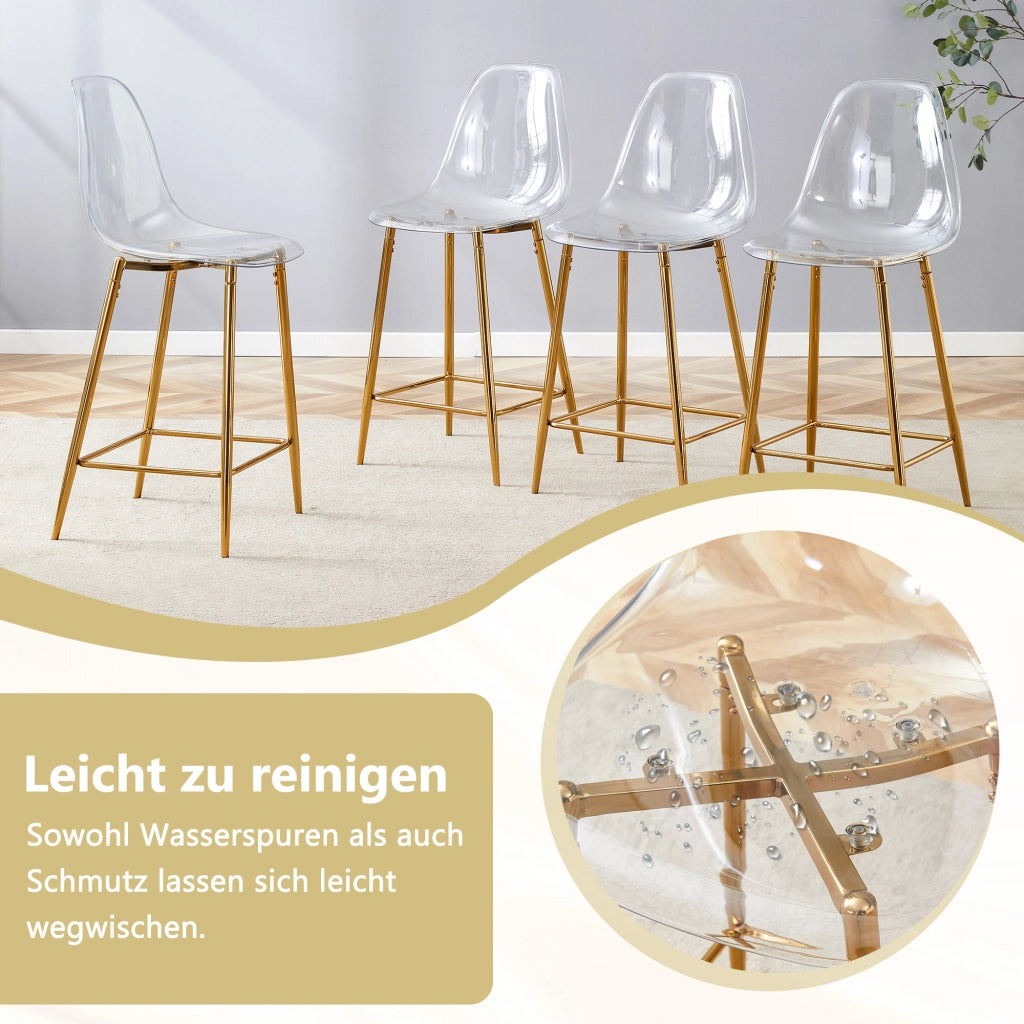 Set di 4 sgabelli da bar trasparenti con struttura in metallo argento/oro/nero, sedie dal design moderno per cucina, bar o sala da pranzo (solo sedie,