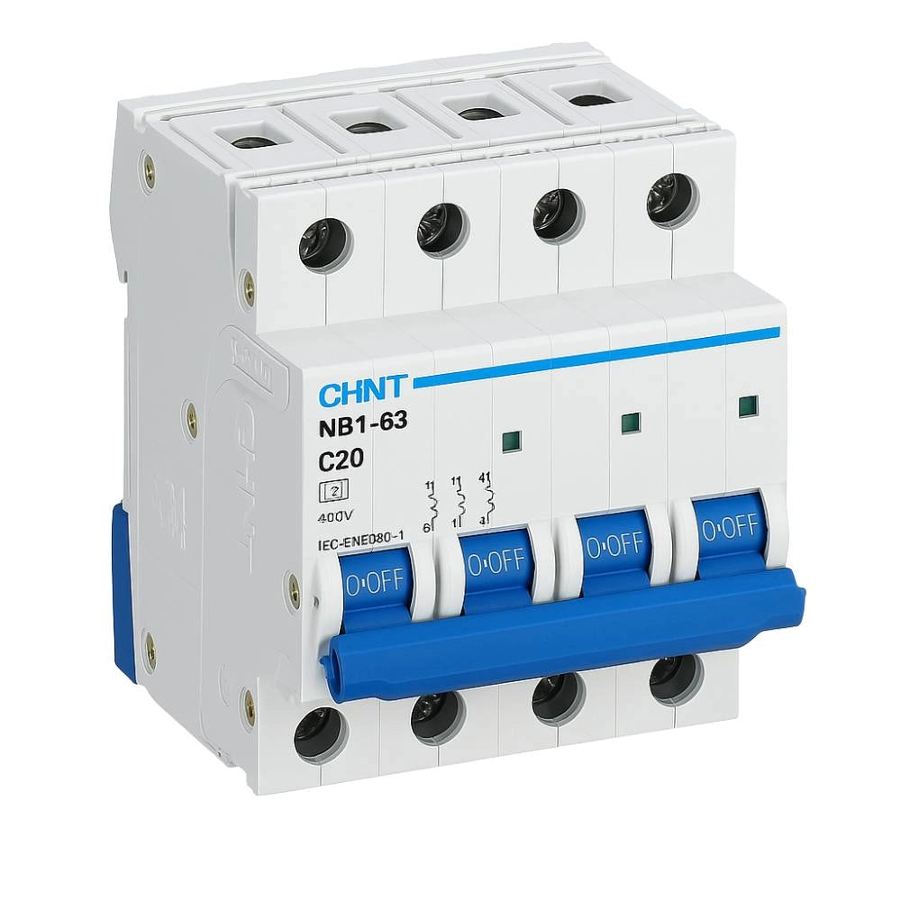 Interruttore magnetotermico 4p 6ka curva c chint serie nb1-63 da quadro din *** ampere 20 ampere, confezione 1