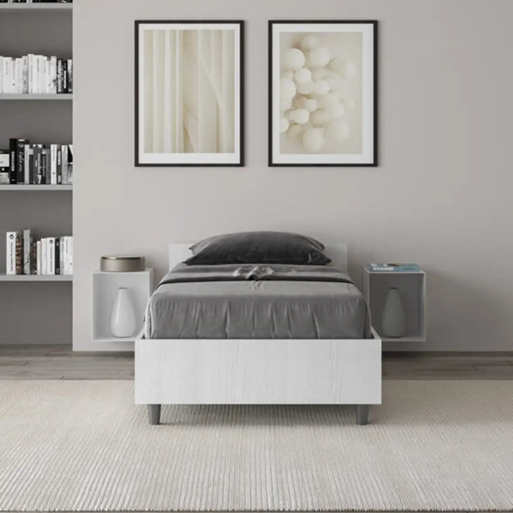 Letto singolo con rete 80x190 bianco frassino Nuamo