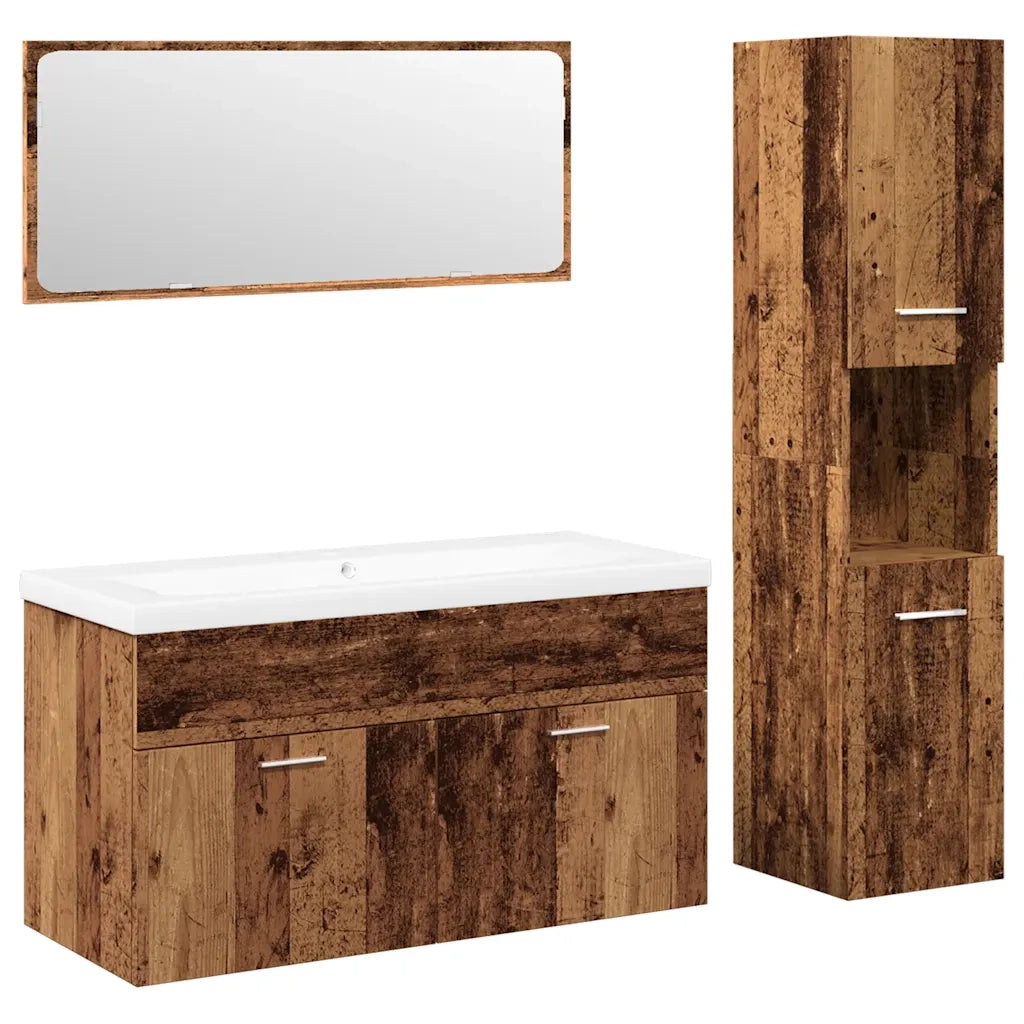 Set Mobili da Bagno | Armadio da bagno 4 pz Legno Antico in Legno Multistrato