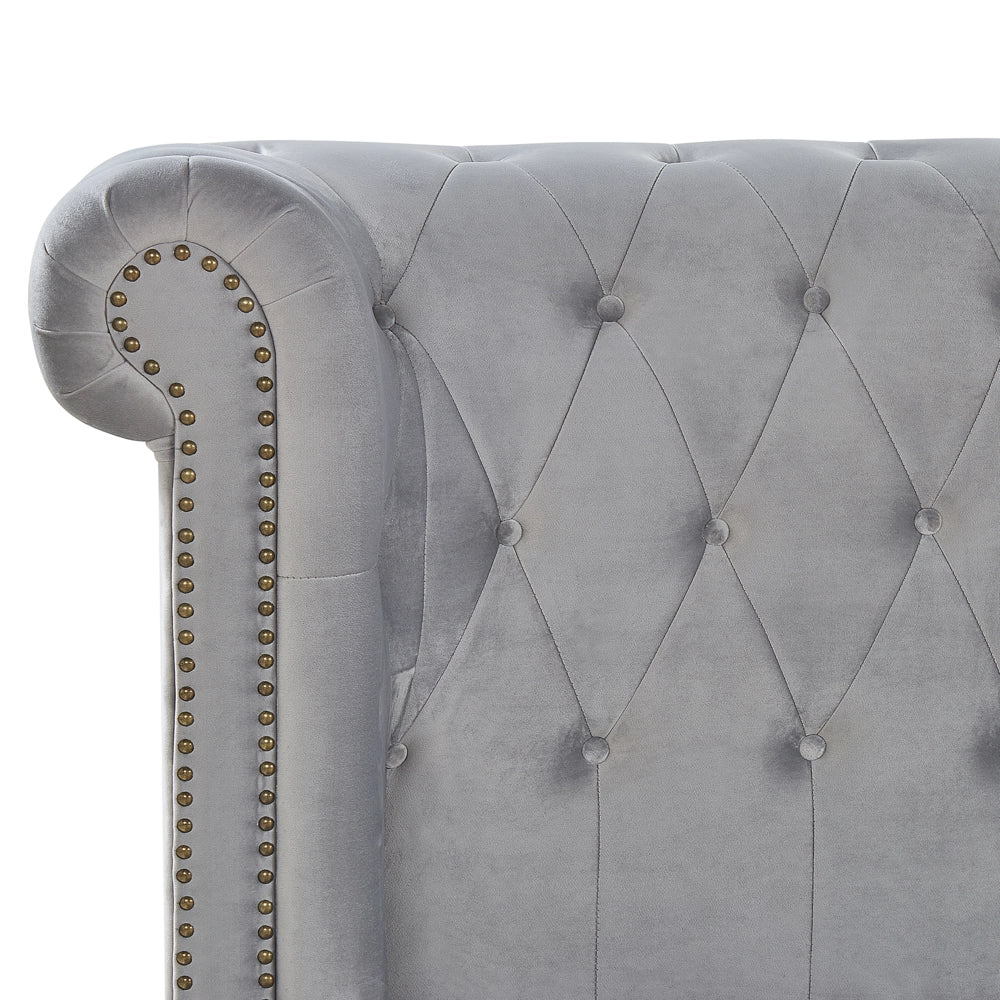 Letto 180 x 200 cm in velluto grigio con  rete a doghe Chesterfield testiera classica