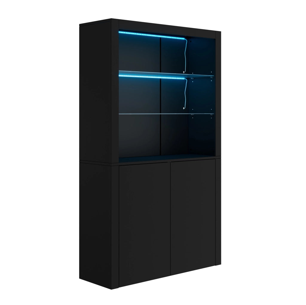 Vetrina 100x35x170 cm con LED e 2 ante in MDF; vetro e truciolare nera