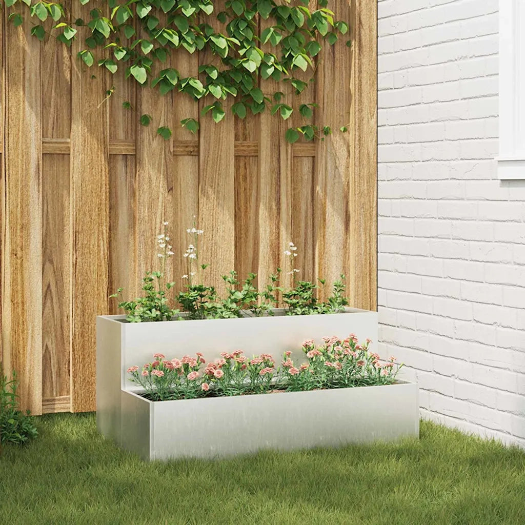 Fioriere | Cassetta per fiori | Vaso da giardino Argento 100 x 60 x 45 cm Acciaio inossidabile