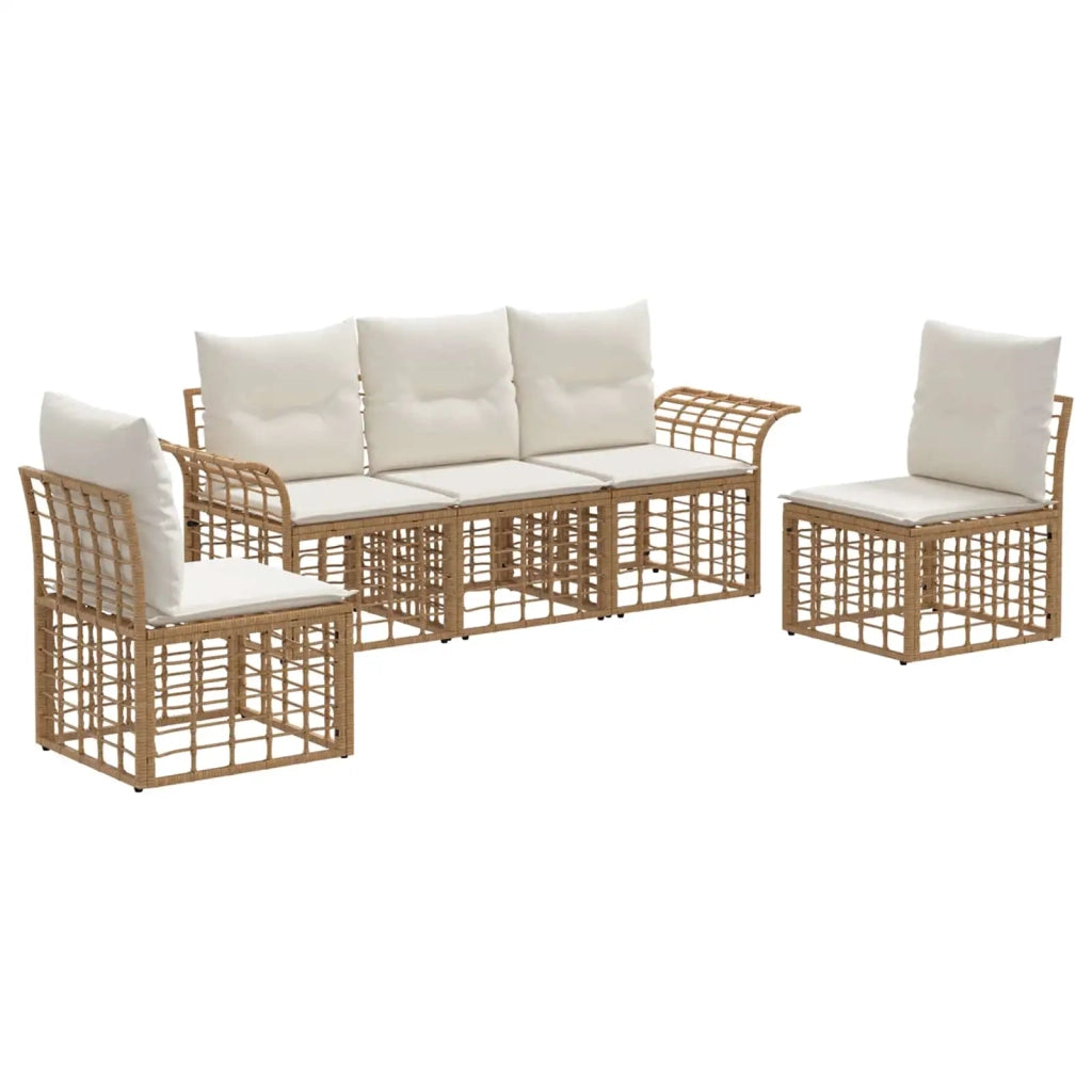 Set di divani da esterno 5 pz | Set Salotto da Giardino Naturale e Bianco Crema