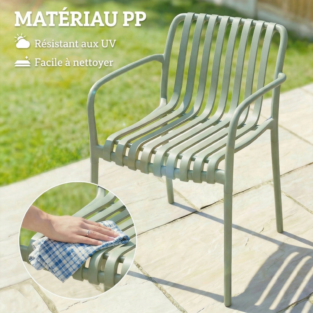 Set 4 Sedie da Giardino Impilabili ¨C Xylo ¨C Polipropilene Anti-UV Braccioli Schienale Ergonomico Grigio Verde