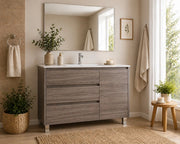 Mobile bagno con 3 cassetti, anta e lavabo ORIGENBATH VOLUM senza specchio 90x45 cm rovere smoky