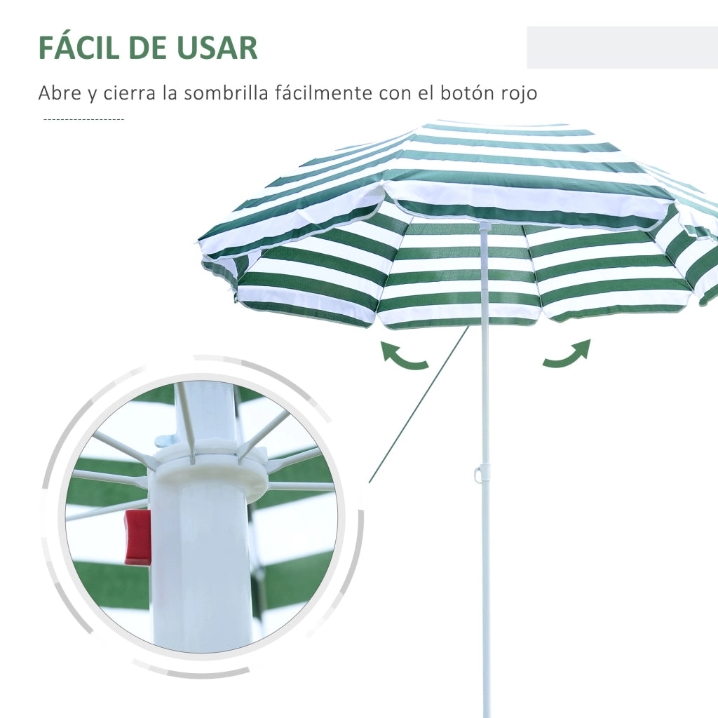 Ombrellone da Spiaggia ¨C Xylo ¨C ?180 cm Verde e Bianco con Palo in Metallo Inclinabile
