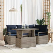 Set Divano da Giardino 5 pcs Grigio e Blu Navy polyrattan 3348821