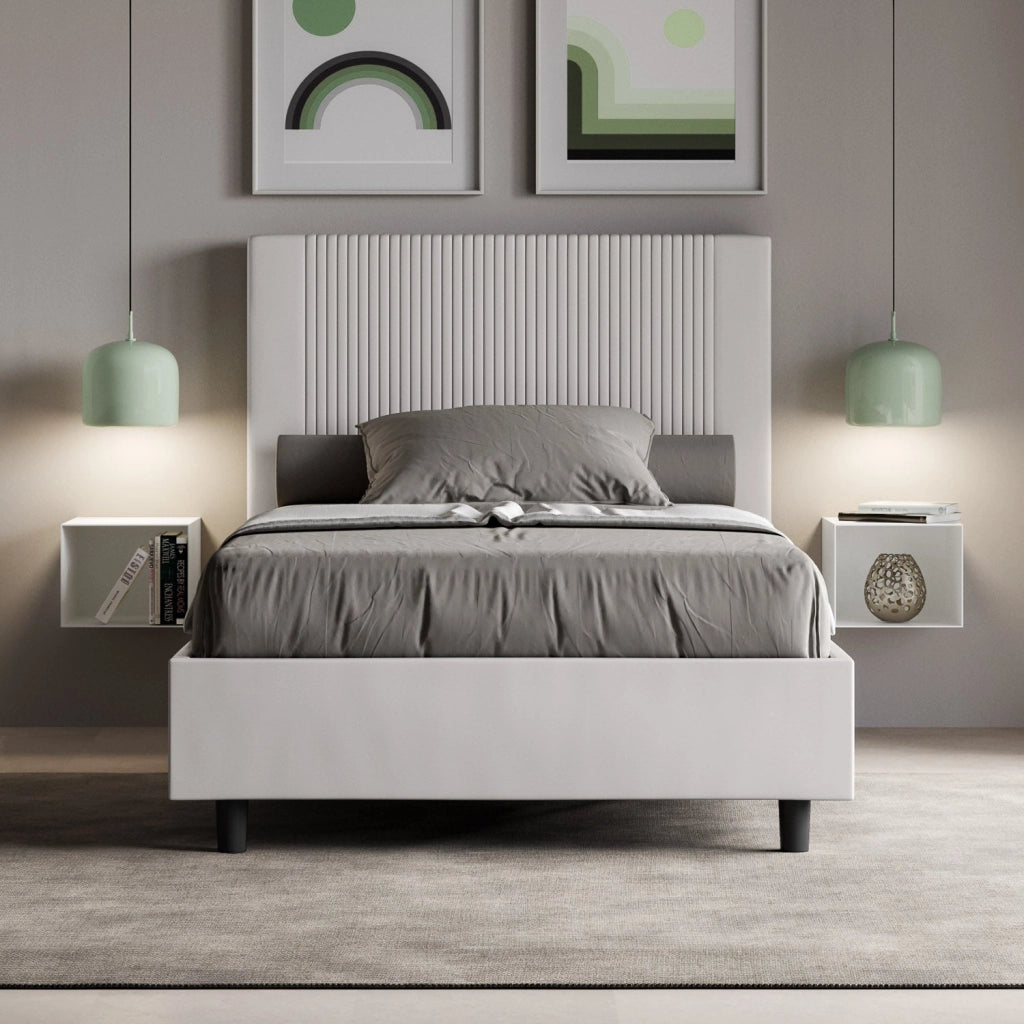 Letto Matrimoniale Extra Large 200x210 cm con Rete e Contenitore Goya Bianco