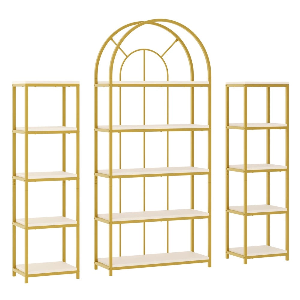 Set di scaffali modulare con arco - Zephmum- 163¡Á30¡Á184 cm - Telaio metallico dorato e piani MDF bianchi