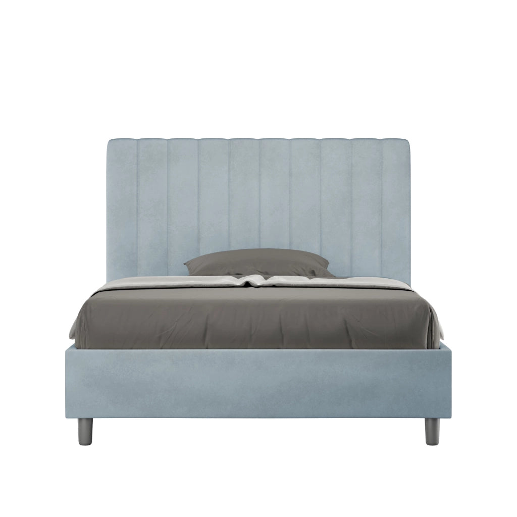 BS COM Letto una piazza e mezza con rete imbottito 120x200 microfibra azzurro