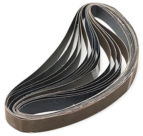 Set di cinture di abrasione 15 pezzi 25 x 762 mm - Ossidiana di alluminio - Grit 600/800/1000 - Elevate prestazioni - Per smerigliare/pulire - Corpo eletrostatico - Cinture di abrasione