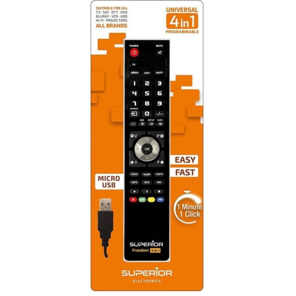 TELECOMANDO UNIVERSALE PER TV SUPERIOR FREEDOM USB 4IN1 BLACK SUPTUB003