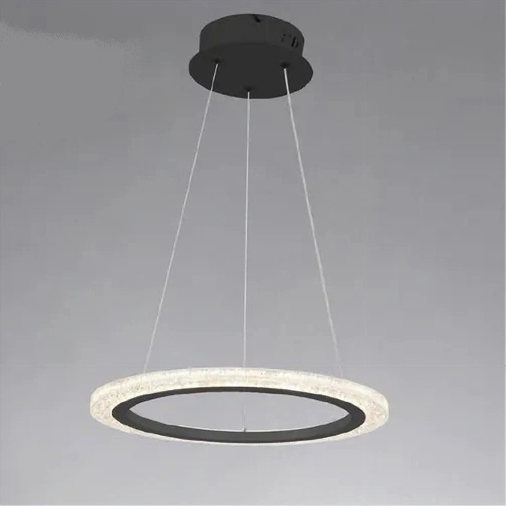 Trade Shop - Lampadario A Sospensione Led 36 Watt Cerchio Anello Nero Effetto Cristallo 31937 -