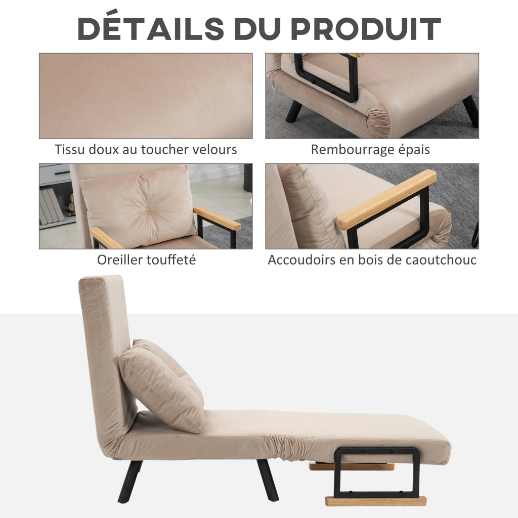 Divano letto 1 posto imbottito con cuscino ¨C Minimal ¨C beige