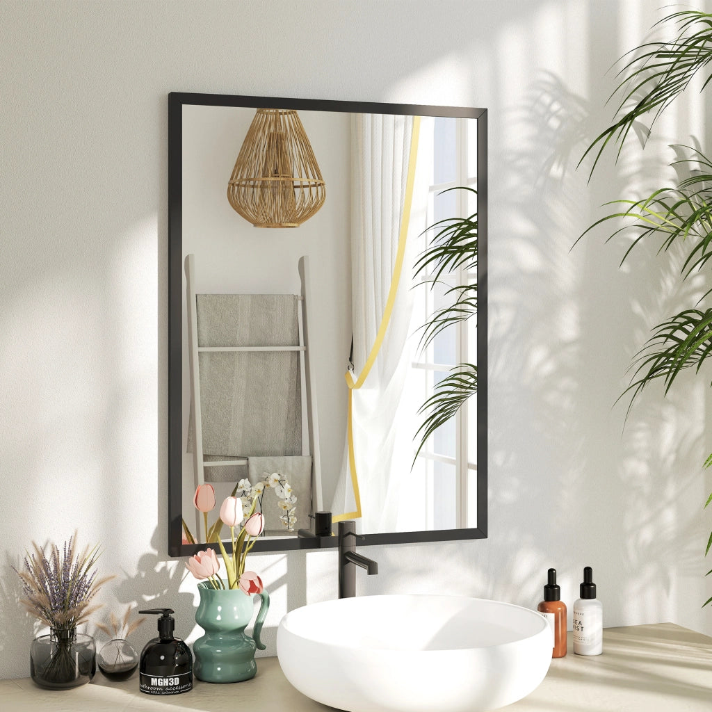 Specchio con Ganci ¨C Minimal ¨C Nero, Vetro e MDF, 60x80 cm